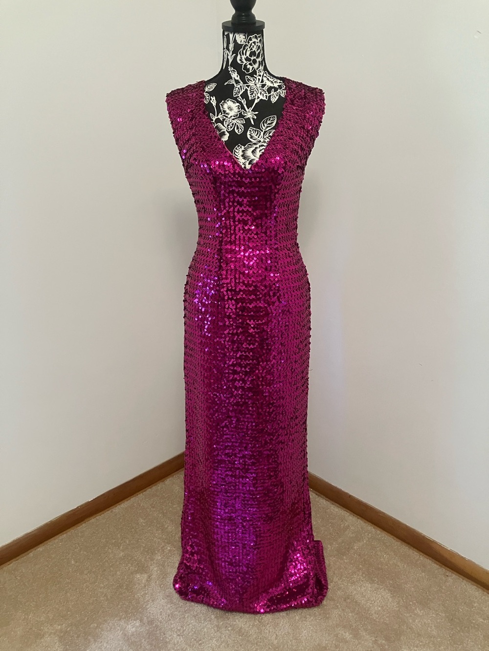 Vintage Fuchsia Sequin Evening Gown